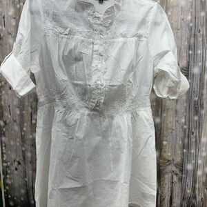 Chaudry KC White Ruffled Button-Front Smocked Waist Blouse SIZE LARGE NWT